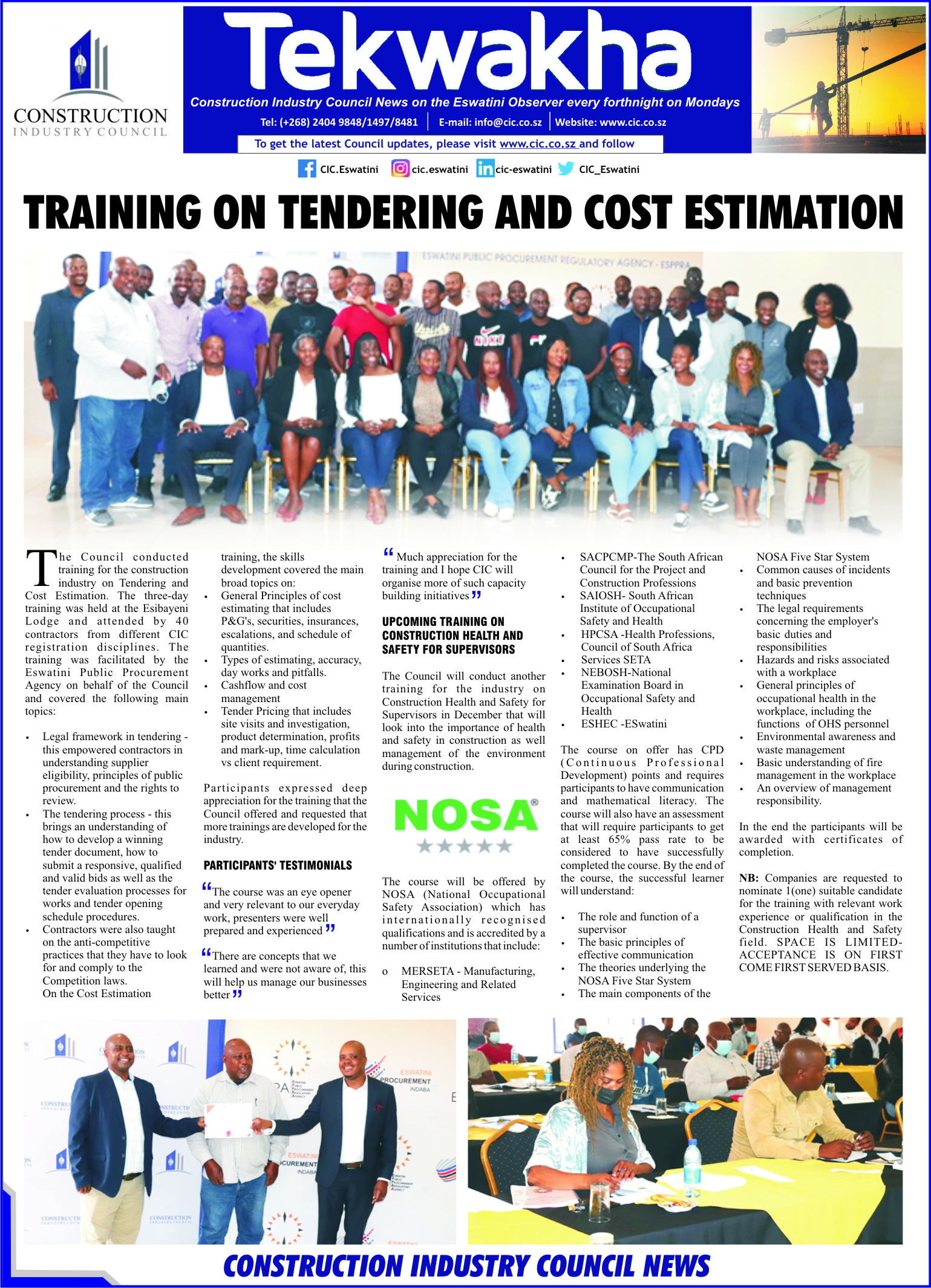 TRAINING ON TENDERING AND COST ESTIMATION